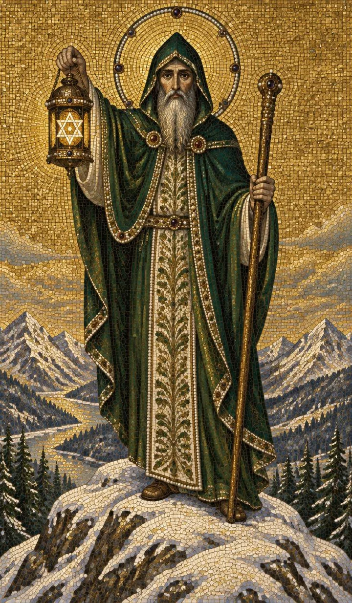 The Hermit — Byzantine mosaic illustration
